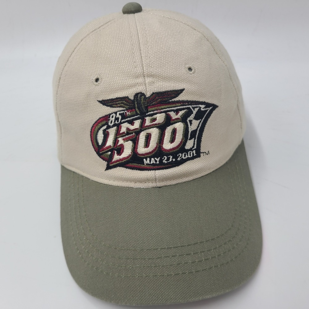 Vintage Indy 500 Hat Adjustable Beige Green 2001 Indianapolis Racing Casual Men